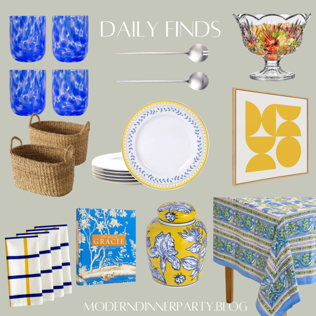 Blue and Yellow Mix and Match Tablescape